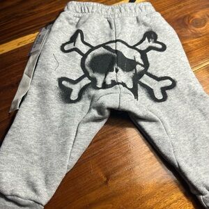 nununu Gray Kids Joggers with Skull Design